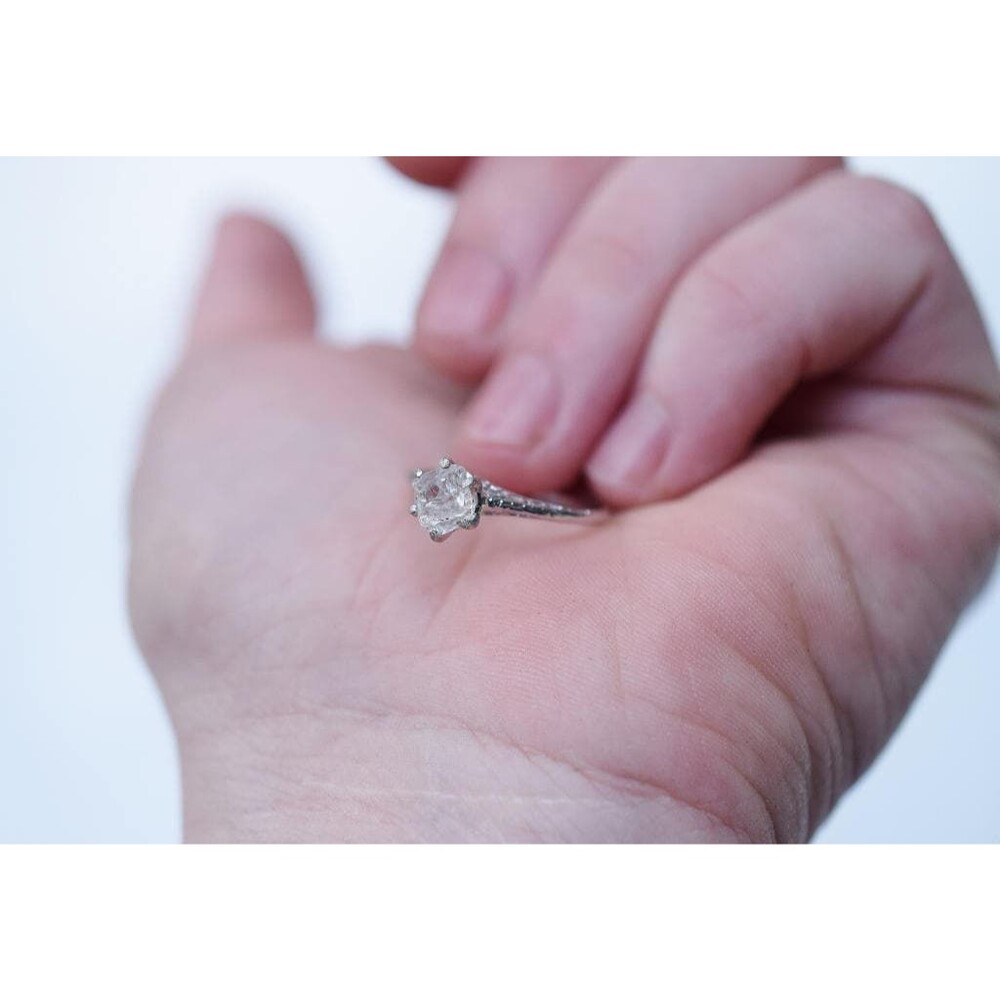 White Diamond Ring, Sterling Silver Engagement Ring, Raw Diamond, Natural Gemsto